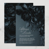 Elegant Black and Silpleding Foral Wedding-uitnodi Kaart (Voorkant / Achterkant)