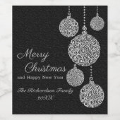 Elegant Black and Silver Christmas Design Wijn Etiket (Enkel label)