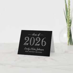 Elegant Black and Silver Class of 2023 Afstuderen Bedankkaart