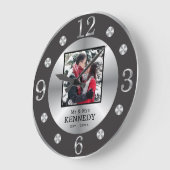 Elegant Black and Silver Custom Name Photo Wedding Grote Klok (Hoek)