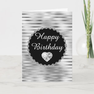 Elegant Black and Silver Diamond Border Birthday Kaart