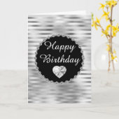 Elegant Black and Silver Diamond Border Birthday Kaart (Gele Bloem)