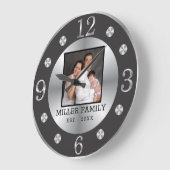 Elegant Black and Silver Family Name Custom Photo Grote Klok (Hoek)