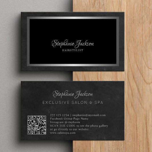 Elegant black and silver QR code luxury Visitekaartje