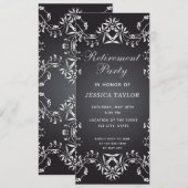 Elegant Black and Silver  Retirement Party Kaart (Voorkant / Achterkant)