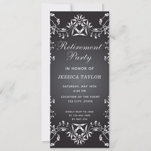 Elegant Black and Silver Retirement Party Kaart (Voorkant)