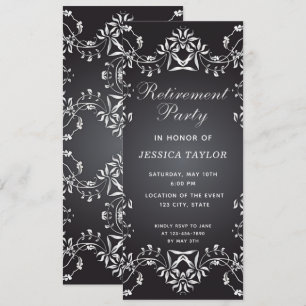 Elegant Black and Silver  Retirement Party Kaart