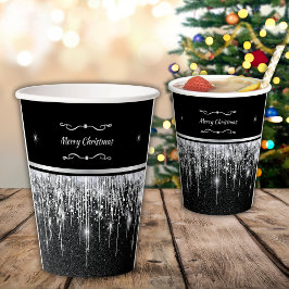 Elegant Black and Silver Sparkle Merry Christmas Papieren Bekers