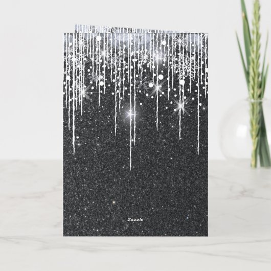 Elegant Black and Silver Sparkle Script Note Kaart (Achterkant)