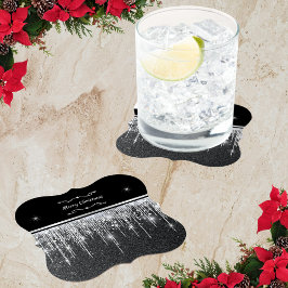 Elegant Black and Silver Sparkling Merry Christmas Kartonnen Onderzetters