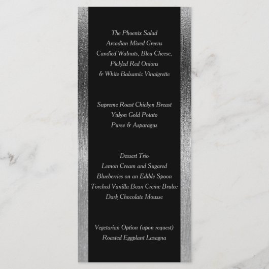 Elegant Black and Silver Starlights Weddenschap -  Menu (Achterkant)