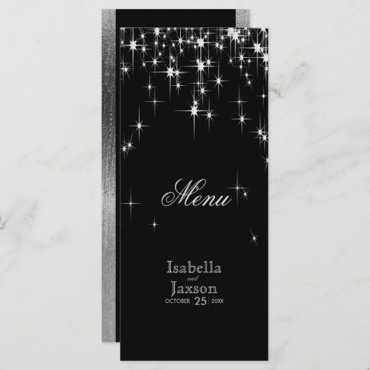 Elegant Black and Silver Starlights Weddenschap -  Menu (Voorkant / Achterkant)