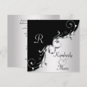 Elegant Black and Silver Swirls Wedding Invitation Kaart (Voorkant / Achterkant)