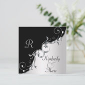Elegant Black and Silver Swirls Wedding Invitation Kaart (Staand voorkant)