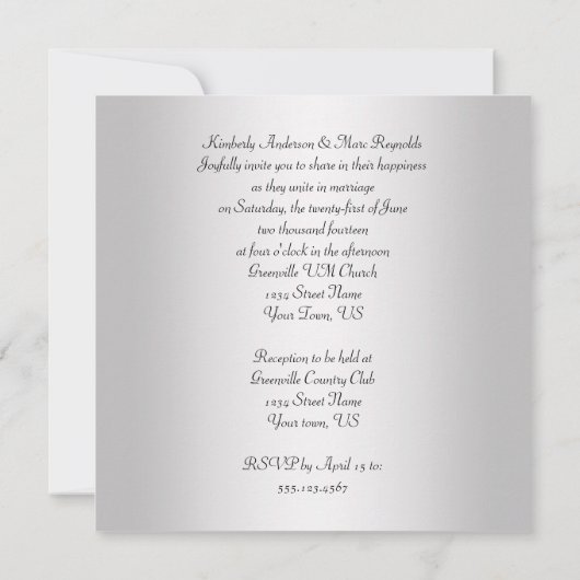 Elegant Black and Silver Swirls Wedding Invitation Kaart (Achterkant)
