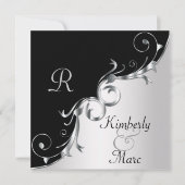 Elegant Black and Silver Swirls Wedding Invitation Kaart (Voorkant)