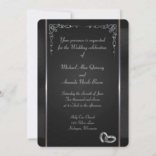 Elegant Black and Silver Wedding Invitations Kaart (Achterkant)