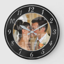 Elegant Black and Silver Wedding Photo Clock