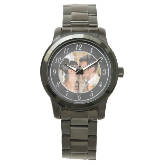 Elegant Black and Silver Wedding Photo Watch Horloge (Voorkant)