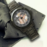 Elegant Black and Silver Wedding Photo Watch Horloge<br><div class="desc">Stijlvol fotosjabloon trouwhorloge. Perfect geschenk om het moment vast te leggen. Sjabloon Afbeelding First Kiss,  Alena Kratochvilova.http://www.publicdomainpictures.net/view-image.php?image=1128&picture=first-kiss</div>