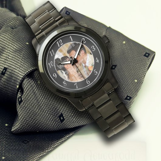 Elegant Black and Silver Wedding Photo Watch Horloge