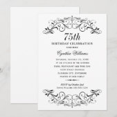 Elegant Black and White 75th Birthday Celebration Kaart (Voorkant / Achterkant)