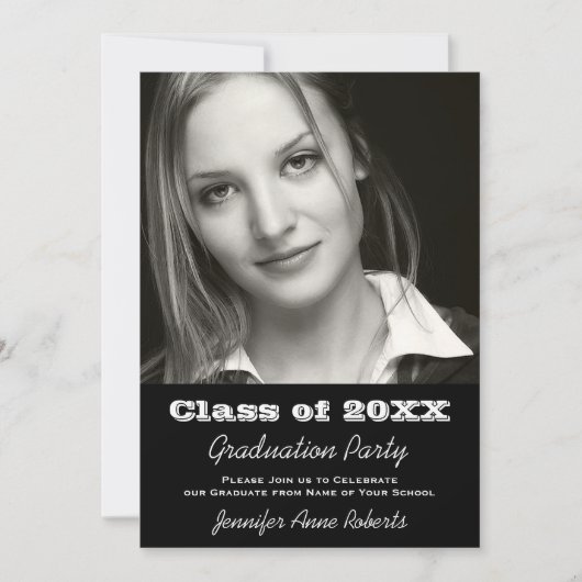 Elegant Black and White Afstuderen Invitation Kaart (Voorkant)