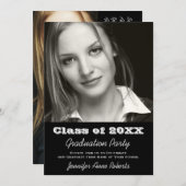 Elegant Black and White Afstuderen Invitation Kaart (Voorkant / Achterkant)