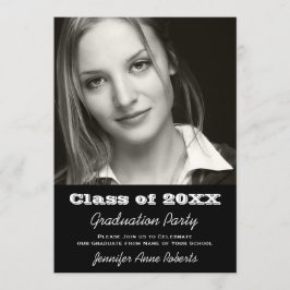 Elegant Black and White Afstuderen Invitation Kaart