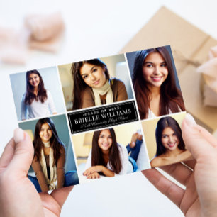 Elegant Black and White Afstuderen Photo Collage Aankondiging