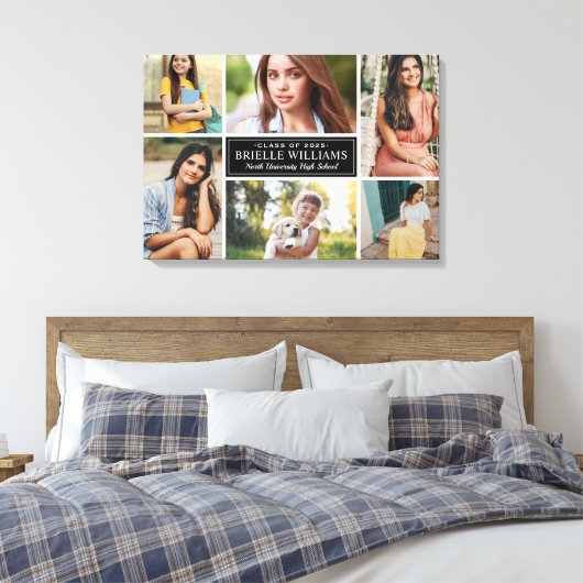 Elegant Black and White Afstuderen Photo Collage Canvas Afdruk (Insitu (Slaapkamer))