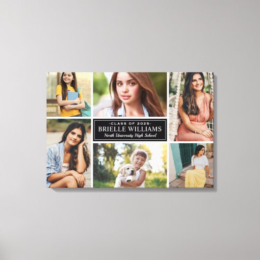 Elegant Black and White Afstuderen Photo Collage Canvas Afdruk (Voorkant)