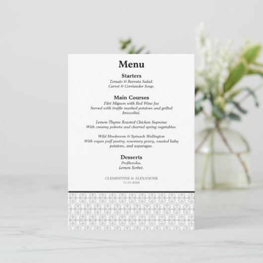 Elegant Black and White Art Deco Style Menu (Staand voorkant)