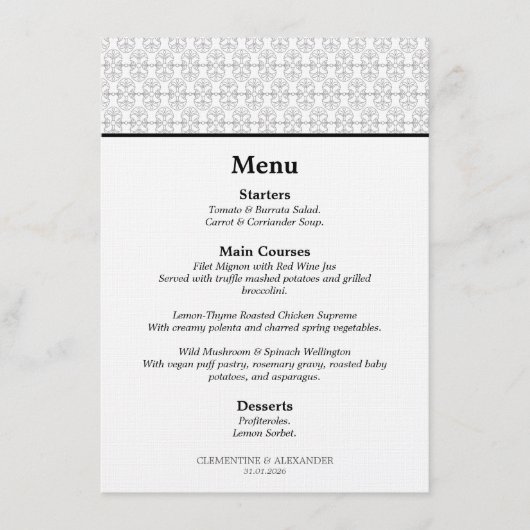 Elegant Black and White Art Deco Style Menu (Voorkant)