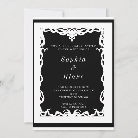 Elegant Black and White Art Deco Wedding Kaart (Voorkant)