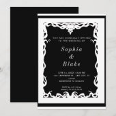 Elegant Black and White Art Deco Wedding Kaart (Voorkant / Achterkant)