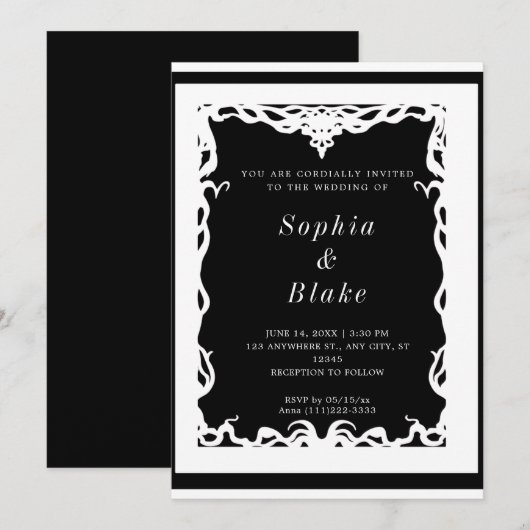 Elegant Black and White Art Deco Wedding Kaart (Voorkant / Achterkant)