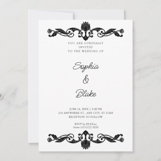 Elegant Black and White Art Deco Wedding Kaart (Voorkant)