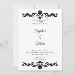 Elegant Black and White Art Deco Wedding Kaart