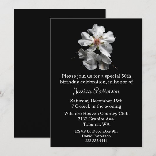 Elegant Black and White Birthday Party Invitation Kaart (Voorkant / Achterkant)