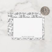 Elegant Black And White Boho Floral Border Name Notitiekaartje (Voorkant / Achterkant in situ)