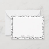 Elegant Black And White Boho Floral Border Name Notitiekaartje (Voorkant)
