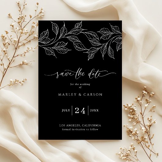 Elegant Black and White Botanical Wedding Save The Date