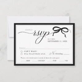 Elegant Black and White Bow Simple Classic Wedding RSVP Kaartje