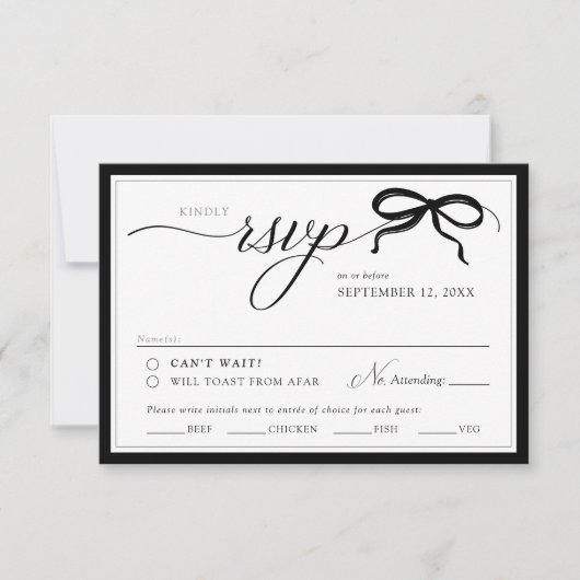 Elegant Black and White Bow Simple Classic Wedding RSVP Kaartje (Voorkant)