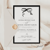 Elegant Black and White Bow Simple Modern Wedding Kaart