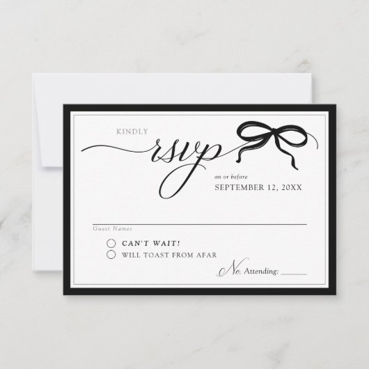 Elegant Black and White Bow Simple Modern Wedding RSVP Kaartje (Voorkant)