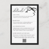 Elegant Black and White Bow Simple Wedding Details Informatiekaartje (Voorkant)