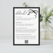 Elegant Black and White Bow Simple Wedding Details Informatiekaartje (Staand voorkant)