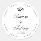 Elegant black and white branch and border wedding ronde sticker (Voorkant)